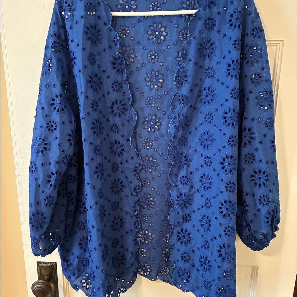 Elegant Blue Eyelet Women's Top with matching shorts